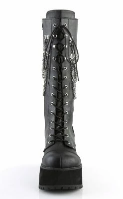 Demonia Shoes RANGER-303 Black Vegan Leather Platform Knee High Boots