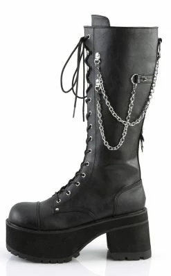 Demonia Shoes RANGER-303 Black Vegan Leather Platform Knee High Boots