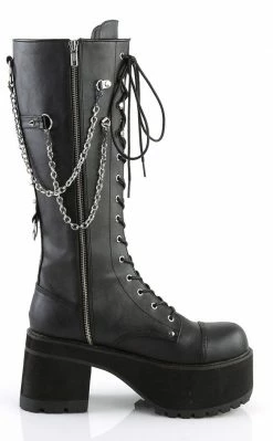 Demonia Shoes RANGER-303 Black Vegan Leather Platform Knee High Boots
