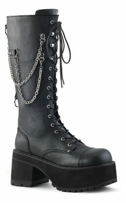 Demonia Shoes RANGER-303 Black Vegan Leather Platform Knee High Boots