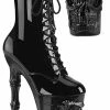 Pleaser RAPTURE-1020 Black Patent Skull Boots Pole Shoes 1 Pleaser RAPTURE-1020 Black Patent Skull Boots Pole Shoes