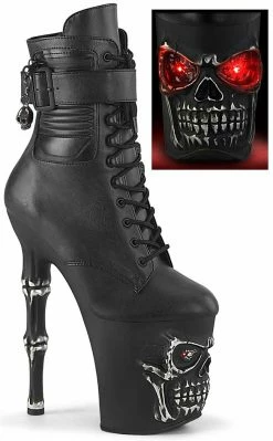 Pleaser RAPTURE-1020STR-LT Black Matte Light Up Skull Boots