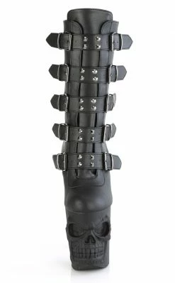 Pleaser Pole Shoes RAPTURE-1052BK Black Matte Mid-Calf Skull Boots