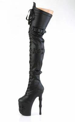 Pleaser RAPTURE-3028 Black Matte Thigh-High Skull Boots Pole Shoes