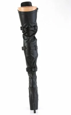 Pleaser RAPTURE-3028 Black Matte Thigh-High Skull Boots Pole Shoes