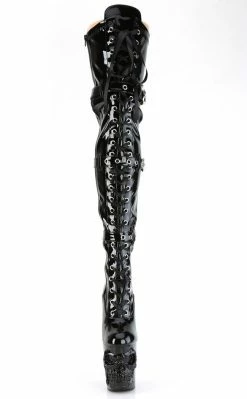Pleaser RAPTURE-3028 Black Patent Thigh High Skull Boots Pole Shoes