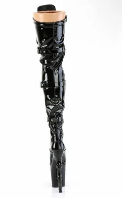 Pleaser RAPTURE-3028 Black Patent Thigh High Skull Boots Pole Shoes