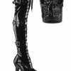 Pleaser RAPTURE-3028 Black Patent Thigh High Skull Boots Pole Shoes 2 Pleaser RAPTURE-3028 Black Patent Thigh High Skull Boots Pole Shoes