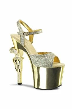 Pleaser REVOLVER-709G Gold Multi Gltr/Gold Chrome Heels Pole Shoes
