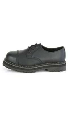 Demonia RIOT-03 Black Vegan Leather Steel Toe Oxford Shoes