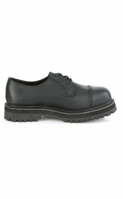 Demonia RIOT-03 Black Vegan Leather Steel Toe Oxford Shoes