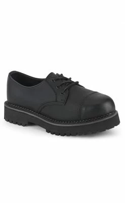 Demonia RIOT-03 Black Vegan Leather Steel Toe Oxford Shoes