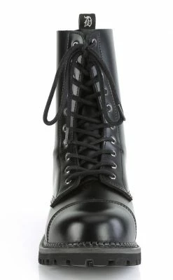 Demonia RIOT-10 Black Leather Combat Ankle Boots