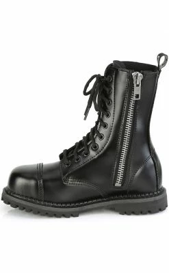 Demonia RIOT-10 Black Leather Combat Ankle Boots
