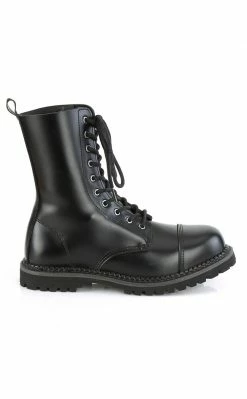 Demonia RIOT-10 Black Leather Combat Ankle Boots