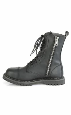 Demonia RIOT-10 Black Vegan Leather Combat Ankle Boots Shoes