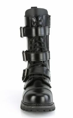 Demonia Shoes RIOT-12BK Black Leather Combat Ankle Boots