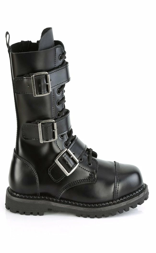 Demonia Shoes RIOT-12BK Black Leather Combat Ankle Boots 7 Demonia Shoes RIOT-12BK Black Leather Combat Ankle Boots