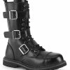 Demonia Shoes RIOT-12BK Black Leather Combat Ankle Boots