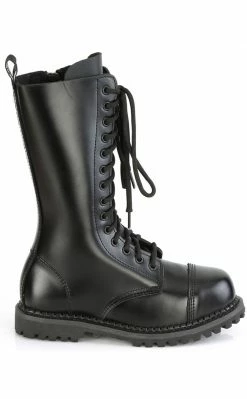 Demonia RIOT-14 Black Leather Combat Boots