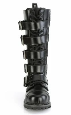 Demonia RIOT-18BK Black Leather Knee High Combat Boots 10 Demonia RIOT-18BK Black Leather Knee High Combat Boots