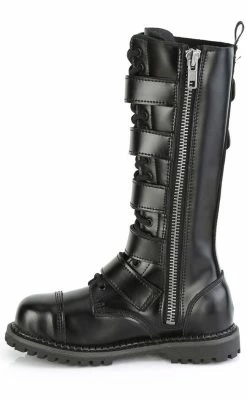 Demonia RIOT-18BK Black Leather Knee High Combat Boots 11 Demonia RIOT-18BK Black Leather Knee High Combat Boots