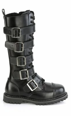Demonia RIOT-18BK Black Leather Knee High Combat Boots 13 Demonia RIOT-18BK Black Leather Knee High Combat Boots