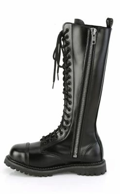 Demonia RIOT-20 Black Leather Knee High Combat Boots (AU Stock)