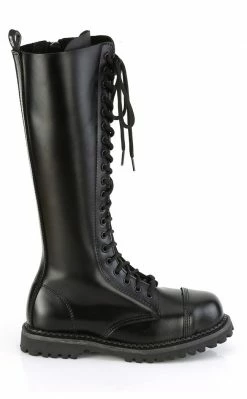 Demonia RIOT-20 Black Leather Knee High Combat Boots (AU Stock)