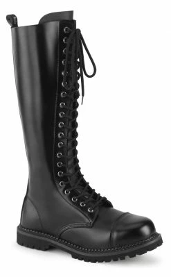 Demonia RIOT-20 Black Leather Knee High Combat Boots (AU Stock)