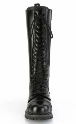Demonia RIOT-20 Black Leather Knee High Combat Boots Shoes