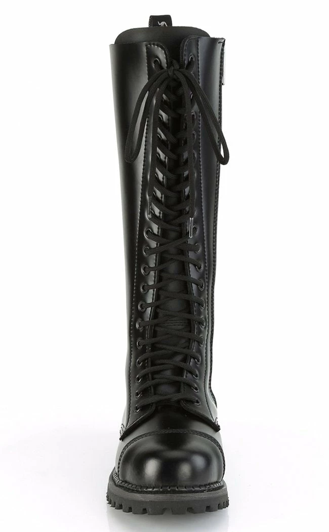 Demonia RIOT-20 Black Leather Knee High Combat Boots Shoes 4 Demonia RIOT-20 Black Leather Knee High Combat Boots Shoes