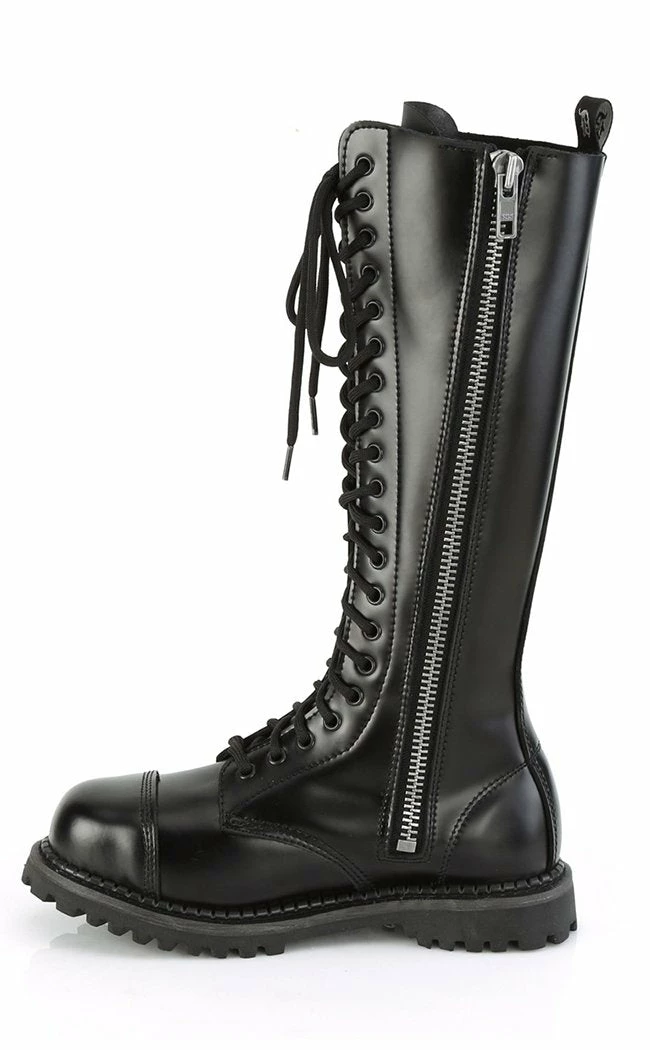 Demonia RIOT-20 Black Leather Knee High Combat Boots Shoes 5 Demonia RIOT-20 Black Leather Knee High Combat Boots Shoes