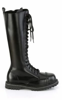 Demonia RIOT-20 Black Leather Knee High Combat Boots Shoes 11 Demonia RIOT-20 Black Leather Knee High Combat Boots Shoes