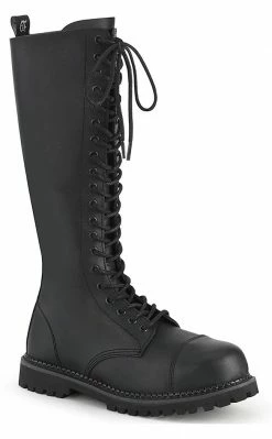 Demonia RIOT-20 Black Vegan Leather Knee High Combat Boots Shoes