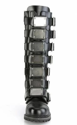 Demonia Shoes RIOT-21MP Black Leather Knee High Combat Boots