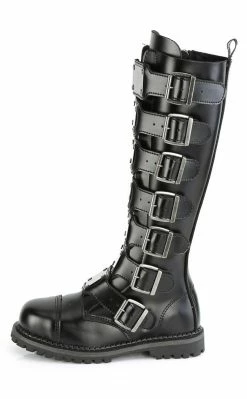 Demonia Shoes RIOT-21MP Black Leather Knee High Combat Boots