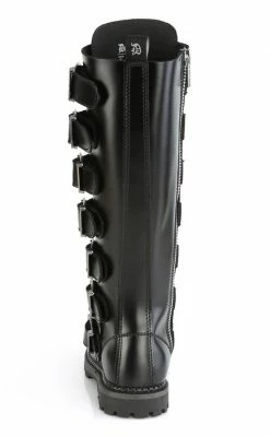 Demonia Shoes RIOT-21MP Black Leather Knee High Combat Boots
