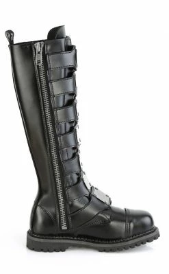 Demonia Shoes RIOT-21MP Black Leather Knee High Combat Boots
