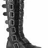 Demonia Shoes RIOT-21MP Black Leather Knee High Combat Boots