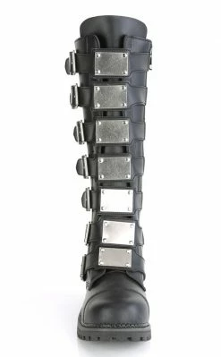 Demonia RIOT-21MP Black Vegan Leather Knee High Combat Boots Shoes