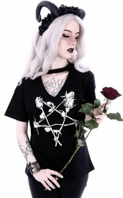 Restyle Rose Pentagram V Neck T-shirt