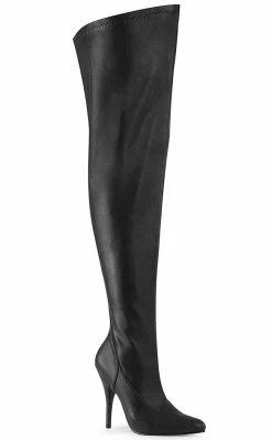 Pleaser SEDUCE-3000WC Black Matte Thigh High Boots | Wide Calf Plus Size
