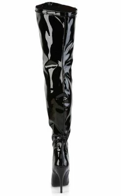 Pleaser Plus Size SEDUCE-3000WC Black Patent Thigh High Boots | Wide Calf (Au Stock)