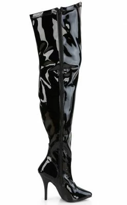 Pleaser Plus Size SEDUCE-3000WC Black Patent Thigh High Boots | Wide Calf (Au Stock)