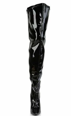 Pleaser SEDUCE-3000WC Black Patent Thigh High Boots | Wide Calf Plus Size