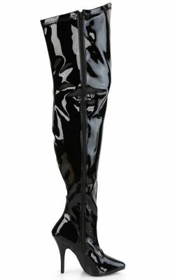 Pleaser SEDUCE-3000WC Black Patent Thigh High Boots | Wide Calf Plus Size