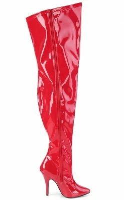 Pleaser SEDUCE-3000WC Red Patent Thigh High Boots | Wide Calf Plus Size