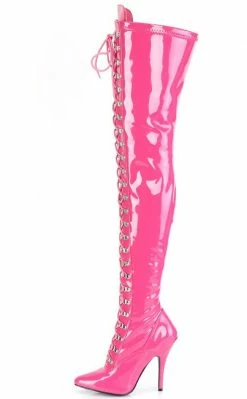 Pleaser SEDUCE-3024 Hot Pink Patent Thigh High Boots Pole Shoes