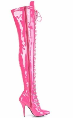Pleaser SEDUCE-3024 Hot Pink Patent Thigh High Boots Pole Shoes